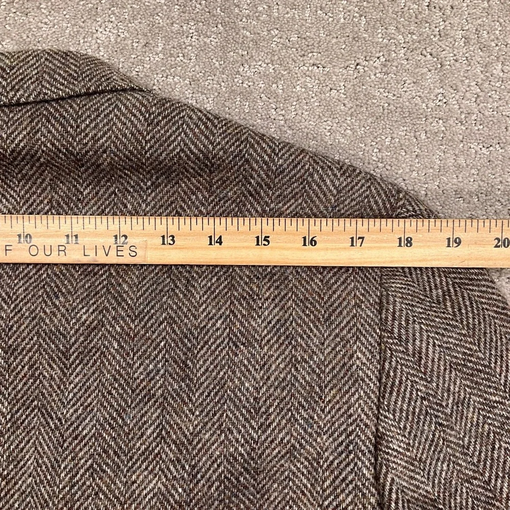 Stanbrooke Shop Blazer Mens 42R Brown Herringbone Leather Buttons Academic Tweed